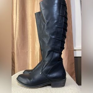 Rampage brand Black tall boots with strap detail along back. Size 7
